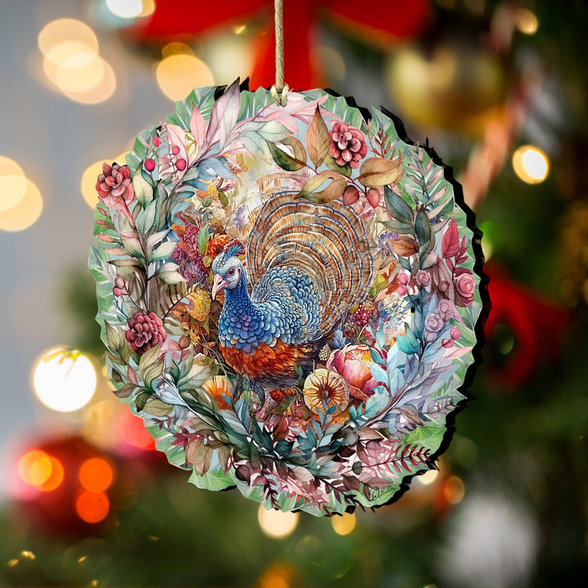 Thanksgiving Turkey Wreath Wooden Ornaments by G. Debrekht Thanksgiving Decor - 8611083