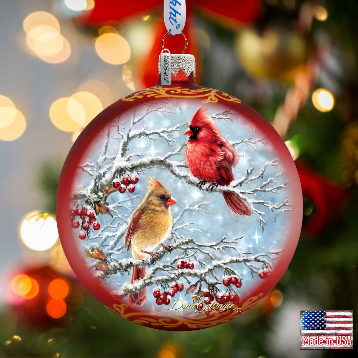 Winter Cardinals Glass Ornament by D. Gelsinger - Christmas Décor - 71110-1843
