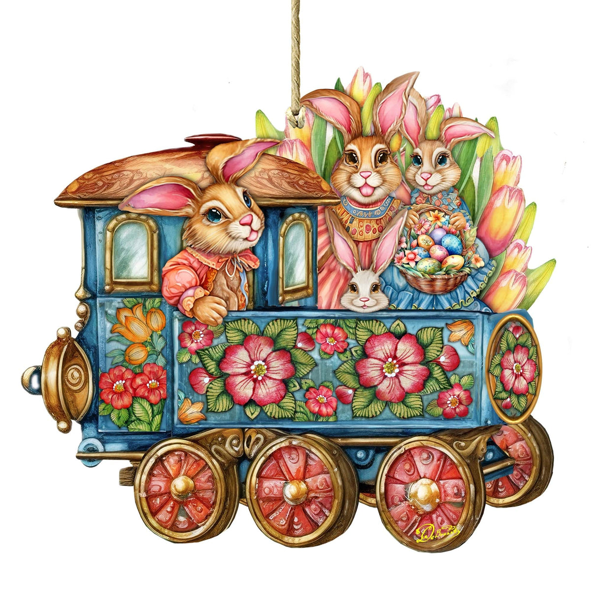 Easter Bunny Train Wooden Ornaments by G. DeBrekht Easter Spring Decor - 8652781