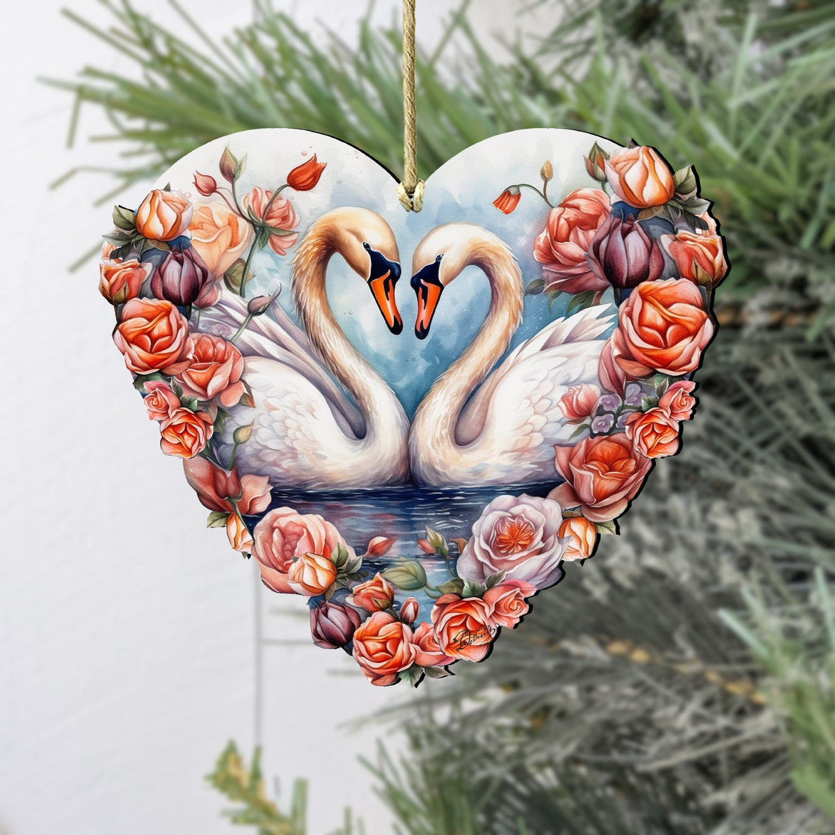 Swans Love Wooden Ornaments by G. DeBrekht Love Kids Family Decor - 8611038