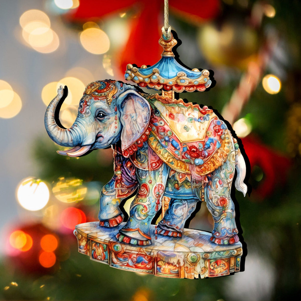 Carousel Elephant Wooden Ornaments by G. Debrekht Christmas Decor - 8611029
