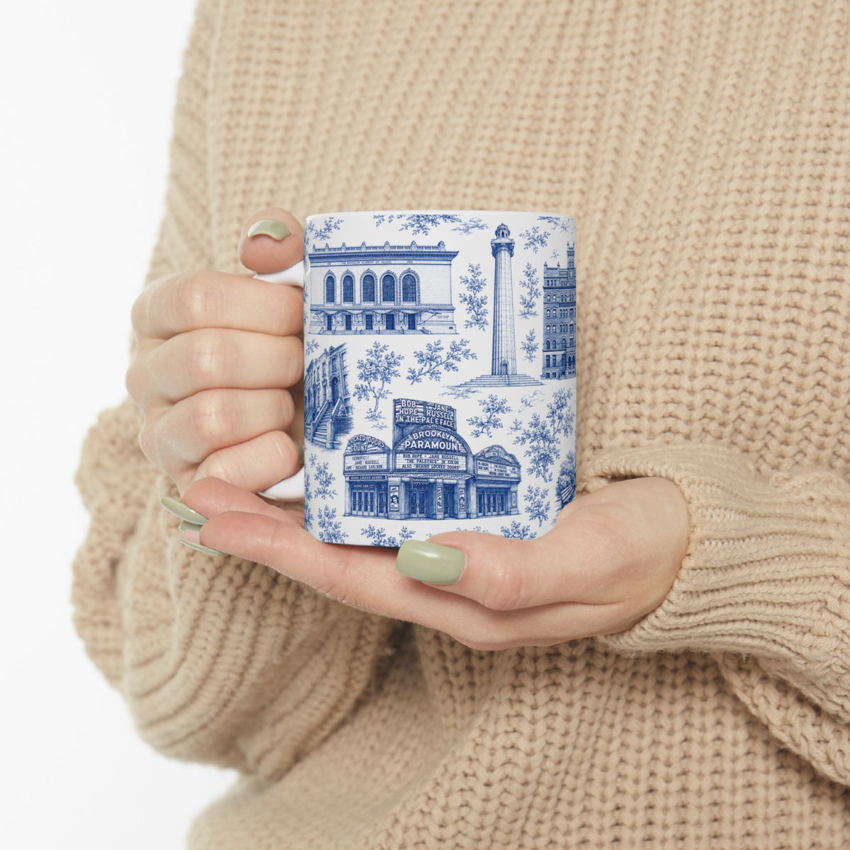 Fort Greene Blue Toile de Jouy Mug | NYC Chinoiserie Ceramic Coffee Cup