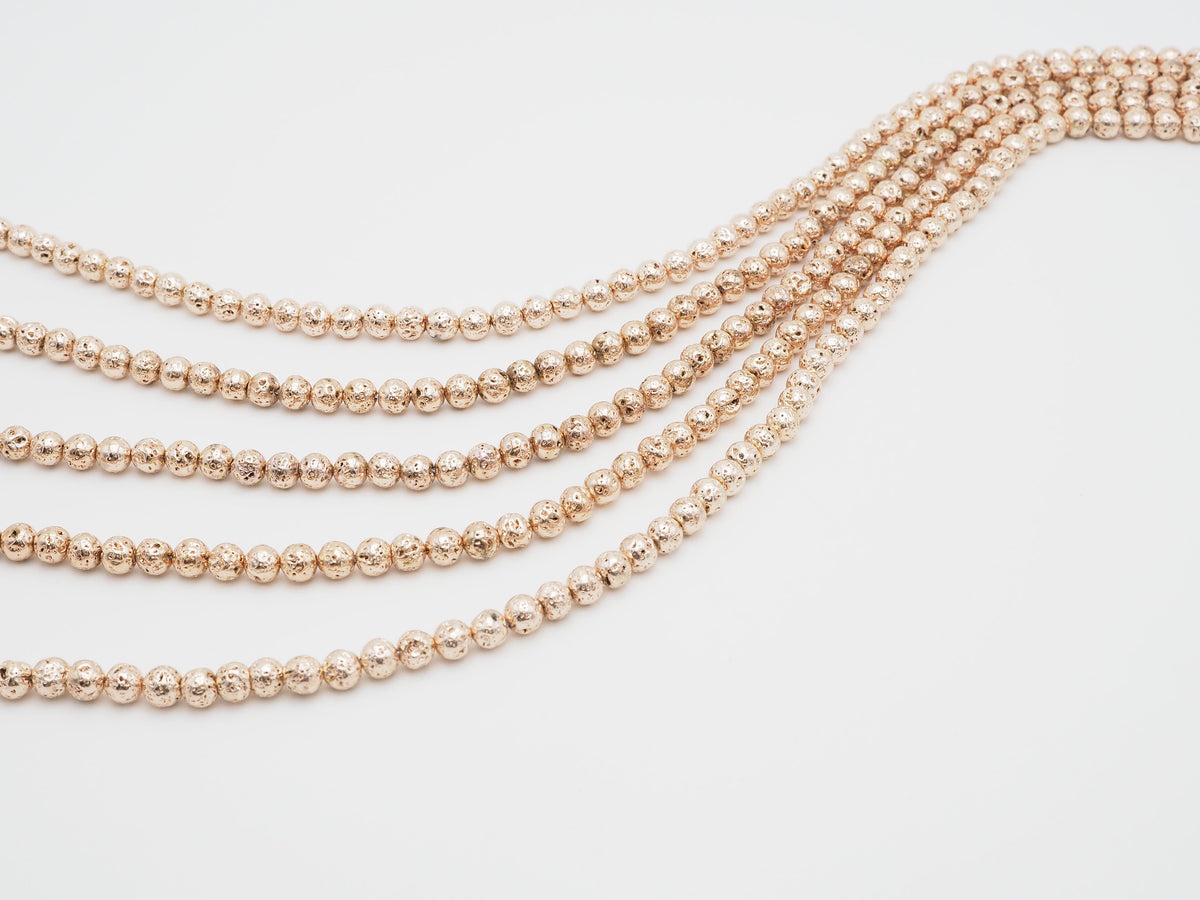 Wholesale Rose Gold Plated Lava Round Beads, 4mm/6mm/8mm/10mm/12mm Rose Gold Gemstone Beads,15.5" Full Strand,SKU#S111