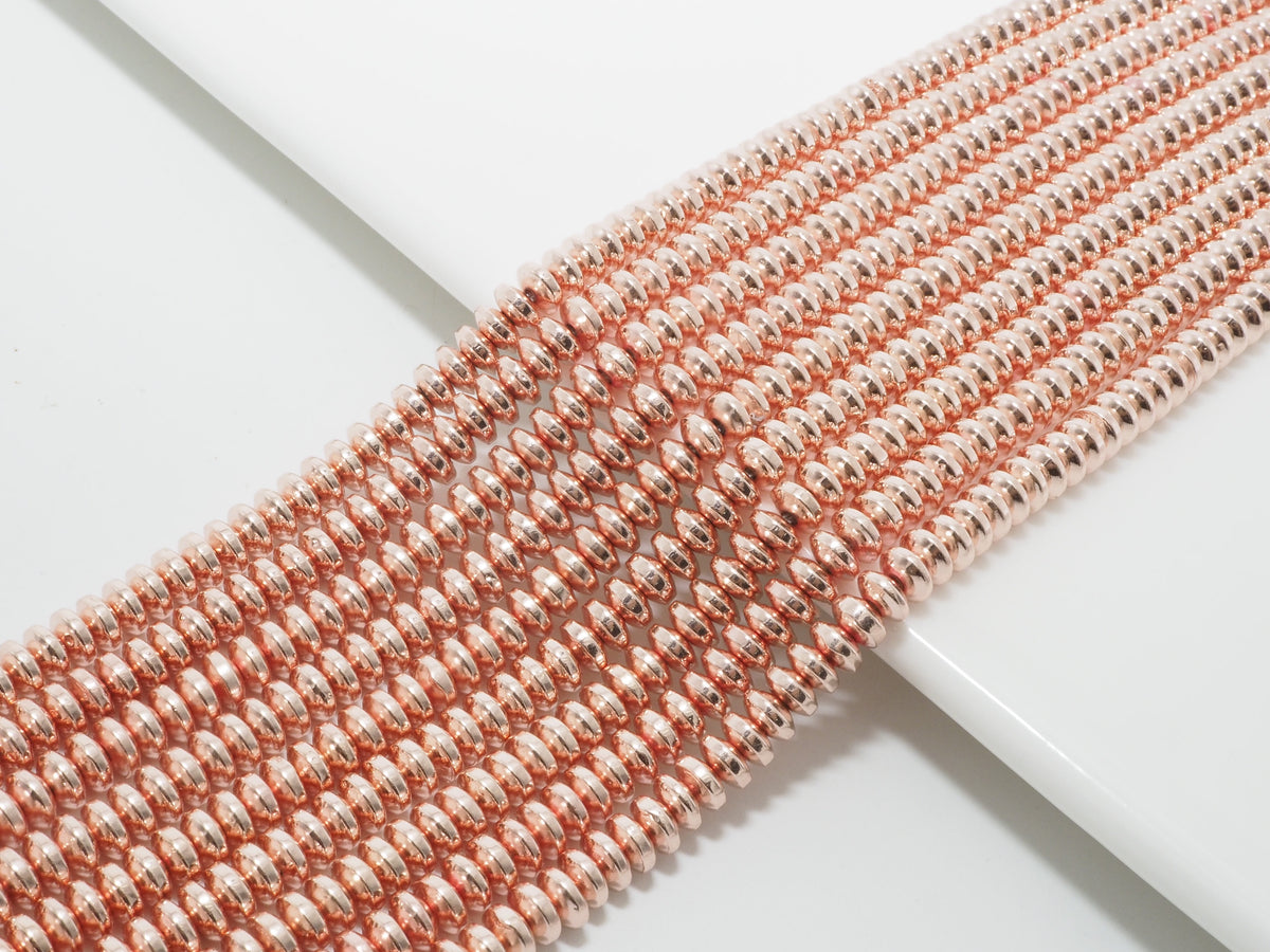 Natural Rose Gold Copper Color Hematite-2x3/2x4/3x6/3x8mm Rondelle Faceted/Smooth Gemstone Beads-15.5 inch FULL strand-SKU#S90