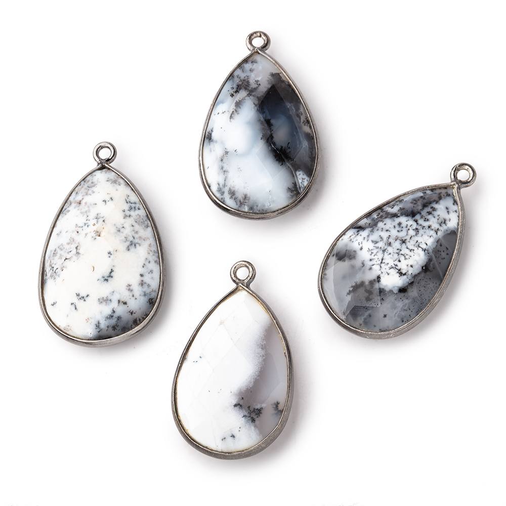 26x17mm Black Gold Bezeled Dendritic Opal Faceted Pear Focal Bead Pendant 1 piece