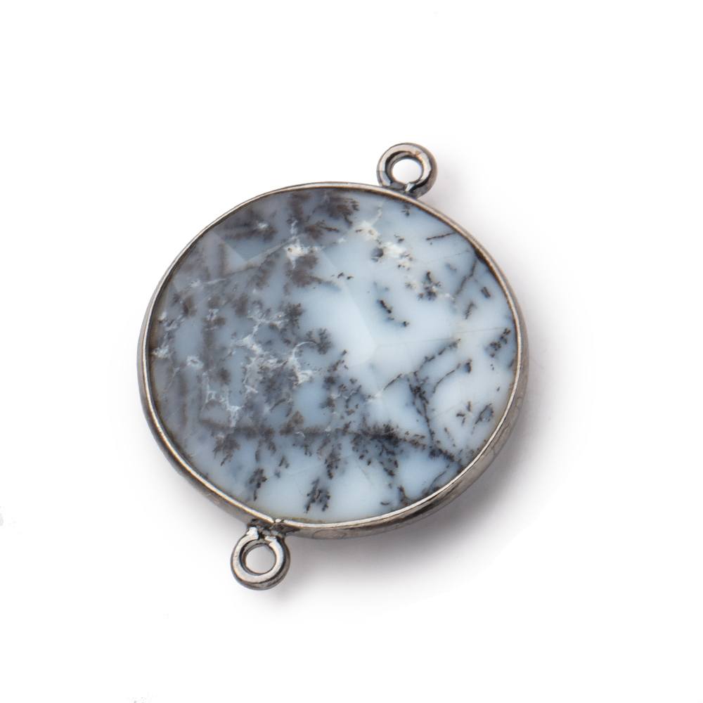 22mm Black Gold Bezel Dendritic Opal Faceted Coin Focal Bead Connector 1 piece