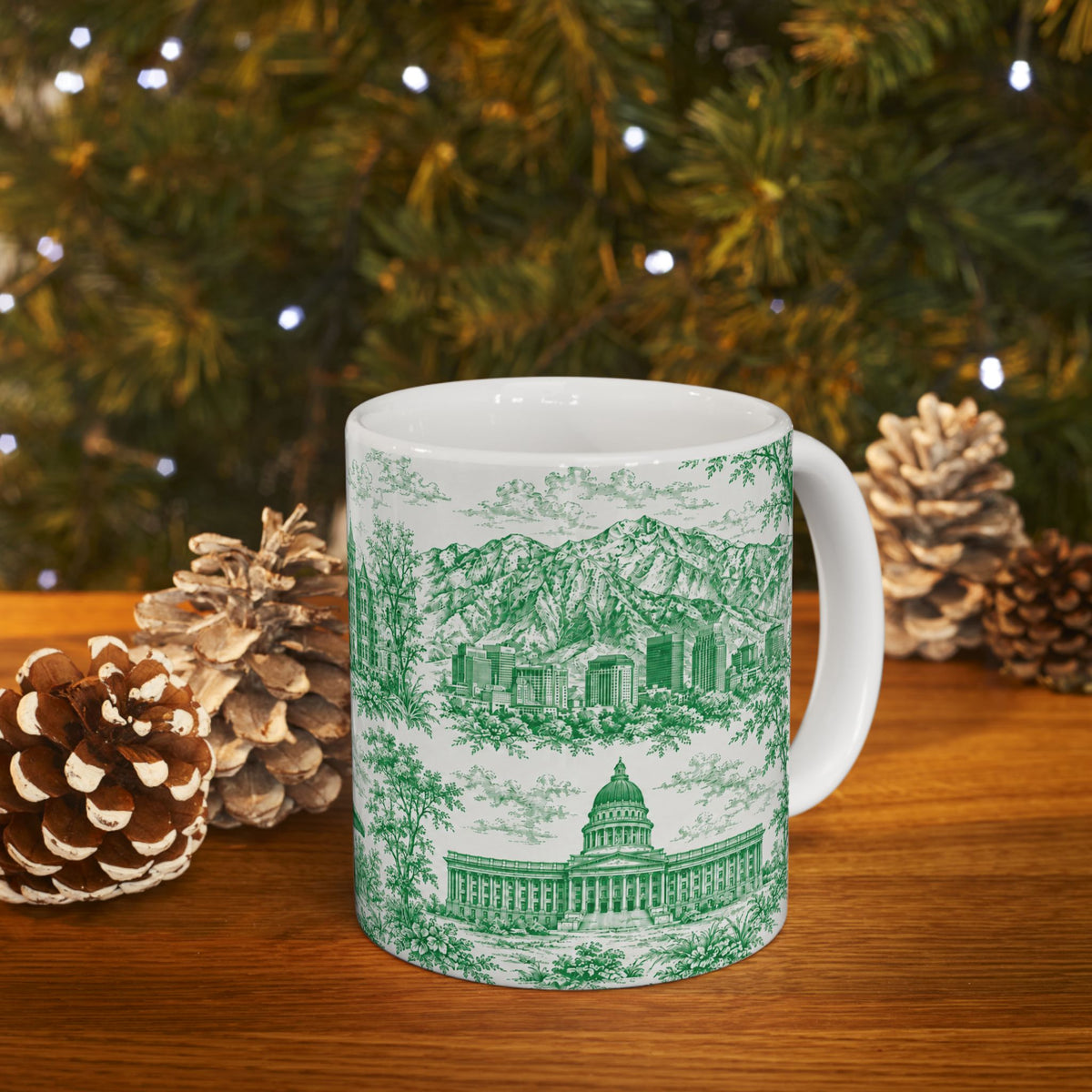 Salt Lake City Green Toile de Jouy Mug — Ceramic Coffee Cup (11oz)