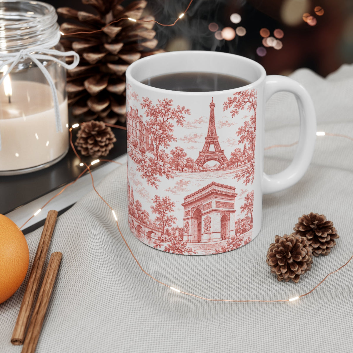 Paris Red Toile de Jouy Ceramic Mug — (11oz; Ships from Europe)