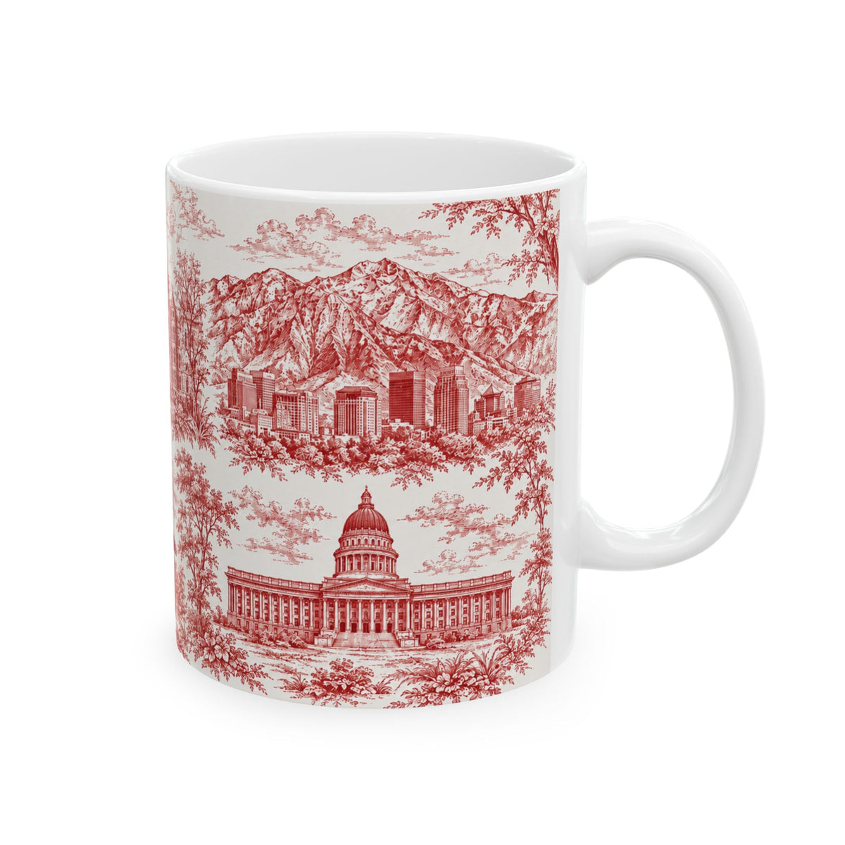 Salt Lake City Red Toile de Jouy Mug — Ceramic Coffee Cup (11oz)