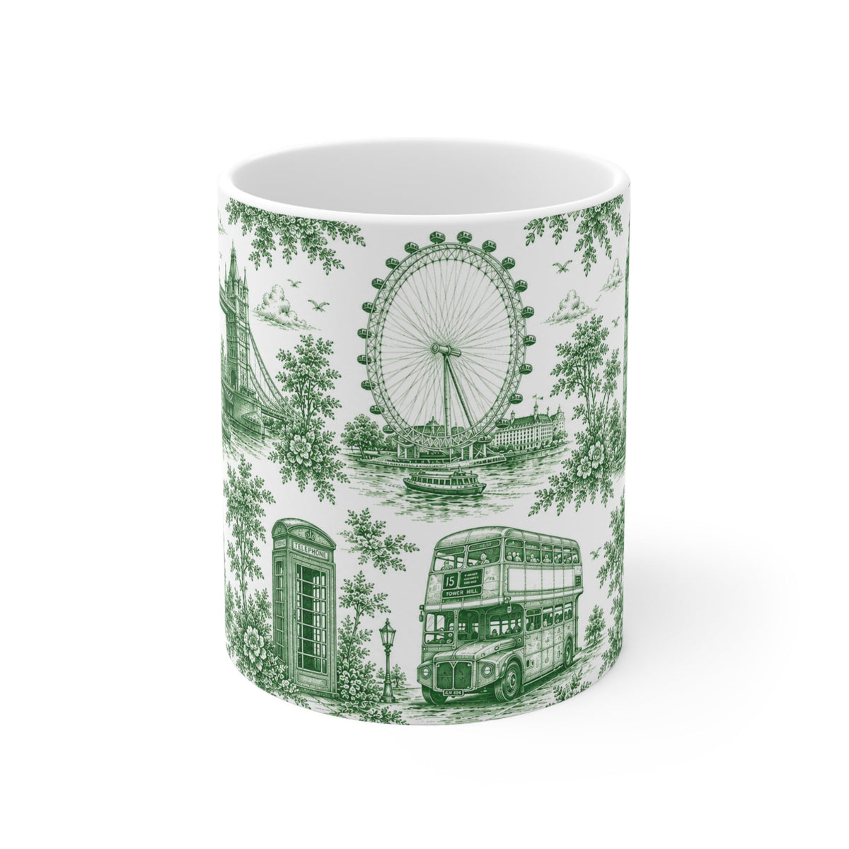 London Green Toile de Jouy Ceramic Coffee Mug - (11oz; Ships from Europe)