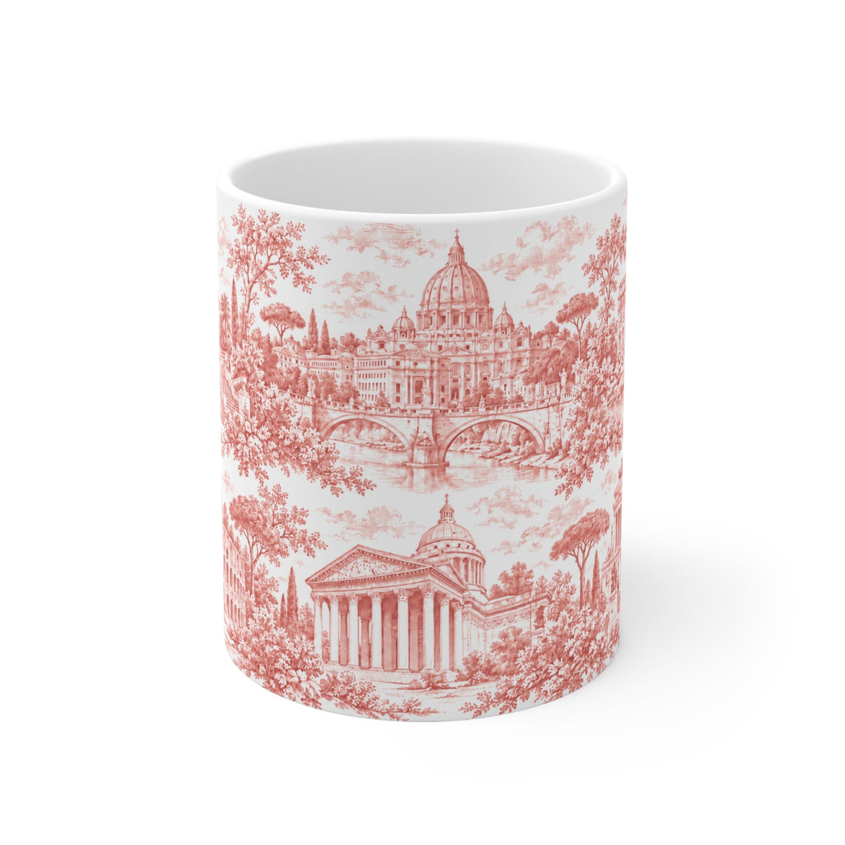 Rome Red Toile de Jouy Ceramic Mug — (11oz; Ships from Europe)