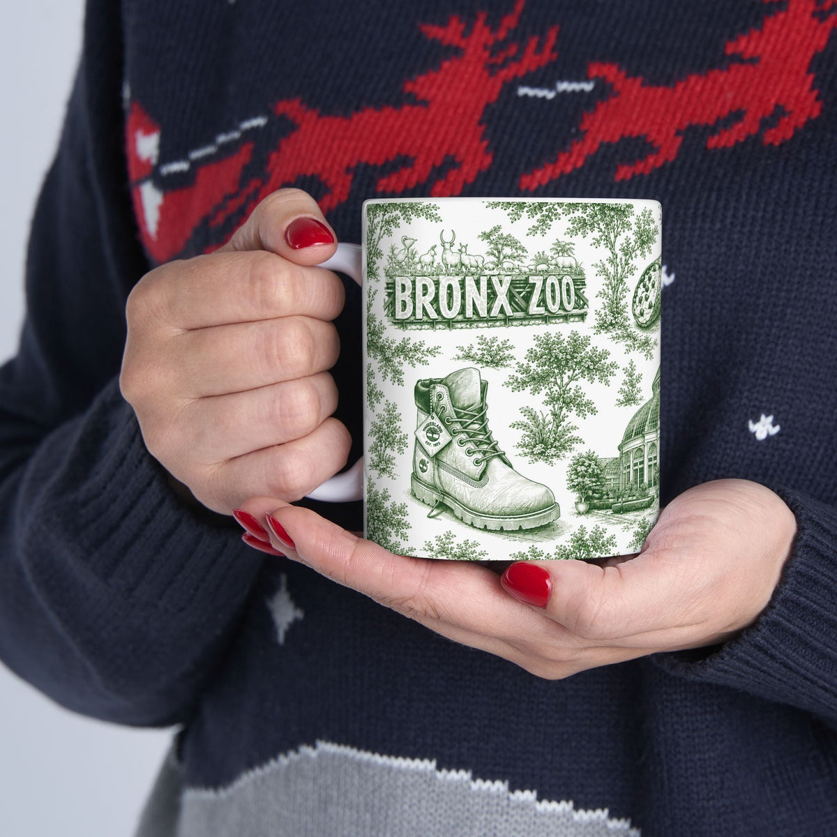 Bronx Green Toile de Jouy Mug | NYC Chinoiserie Ceramic Coffee Cup