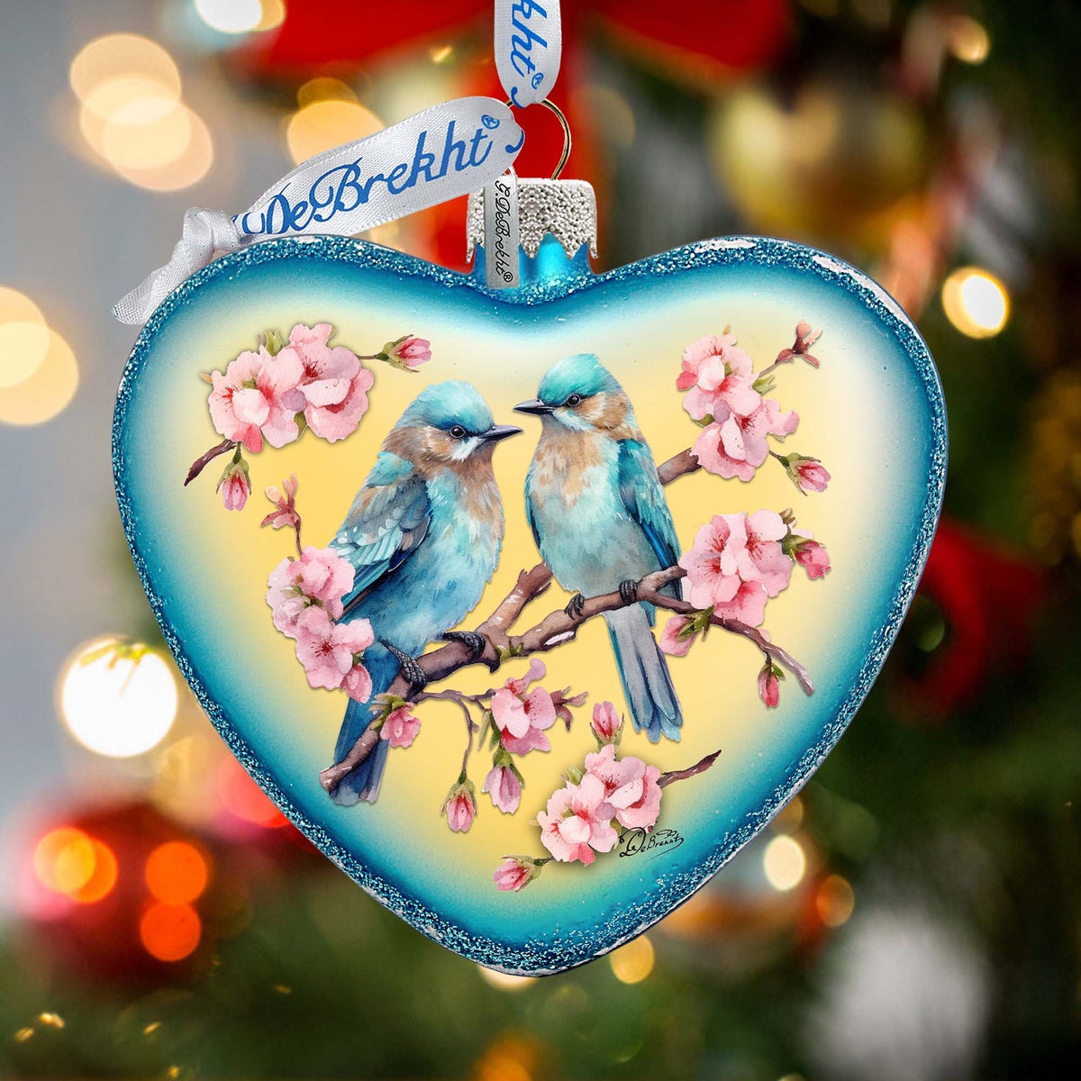Blooming Love Heart Glass Ornament by G. Debrekht Christmas Decor - 753-014