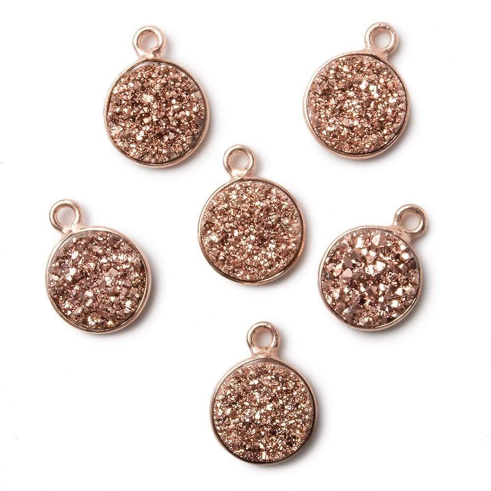 10mm Rose Gold Bezel Metallic Rose Drusy Coin Pendant 1 piece