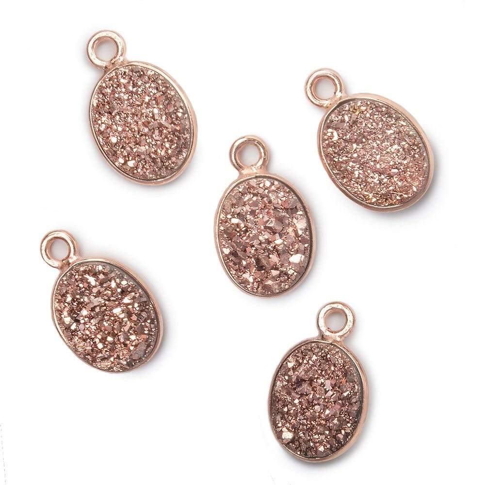 10x8mm Rose Gold Bezel Metallic Rose Drusy Oval Pendant 1 piece