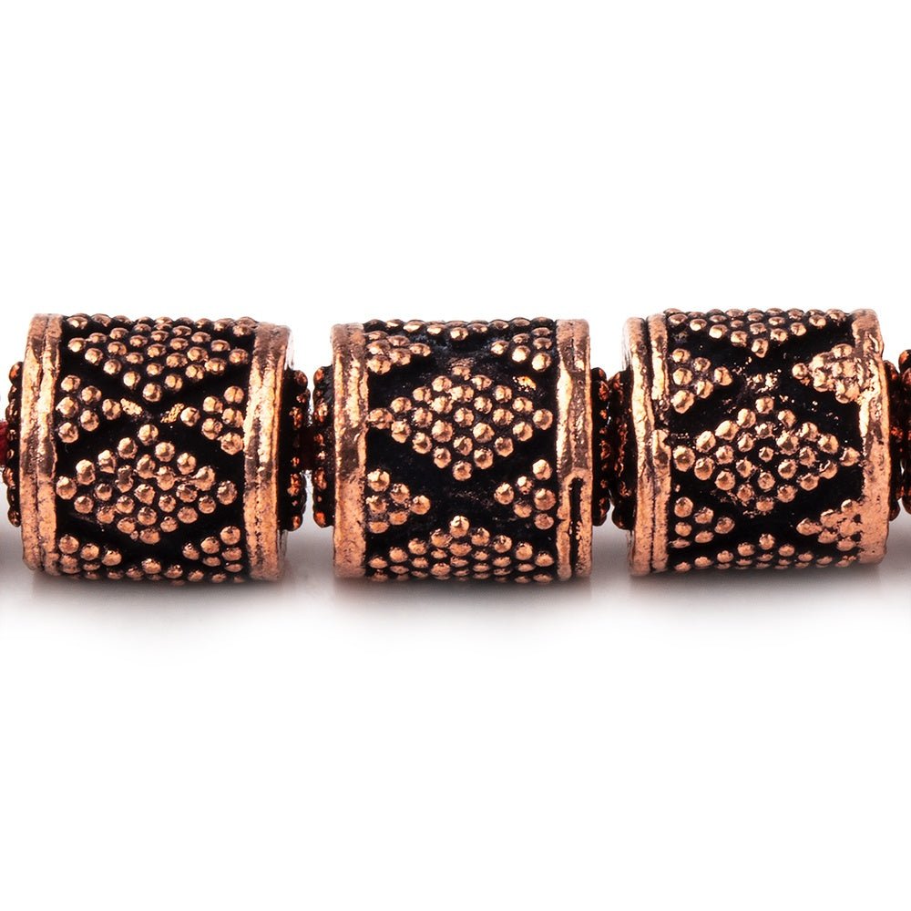 11x10mm Miligrain Diamond Design Tube Beads 7.5 inch 18 pieces