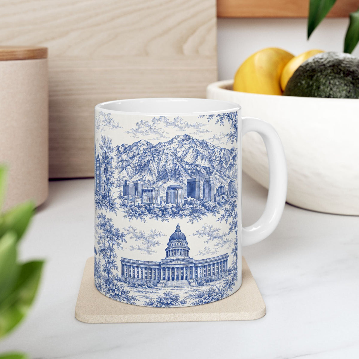 Salt Lake City Blue Toile de Jouy Mug — Ceramic Coffee Cup (11oz)