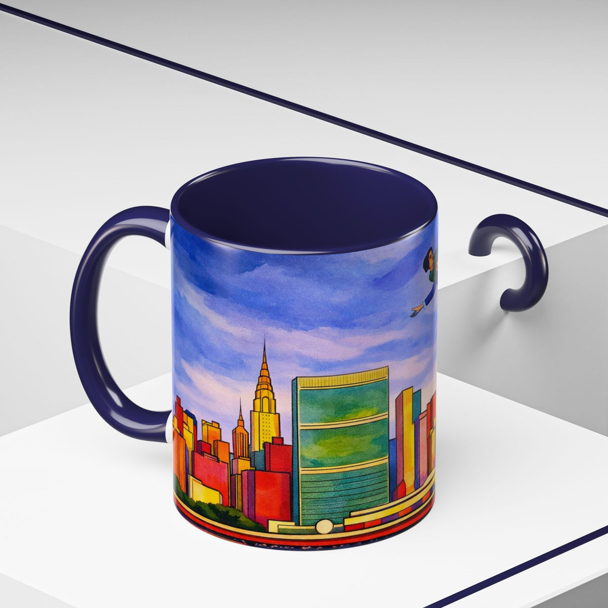 Over The Town Marc Chagall-inspired Fan Art Manhattan Skyline NYC Accent Coffee Mug