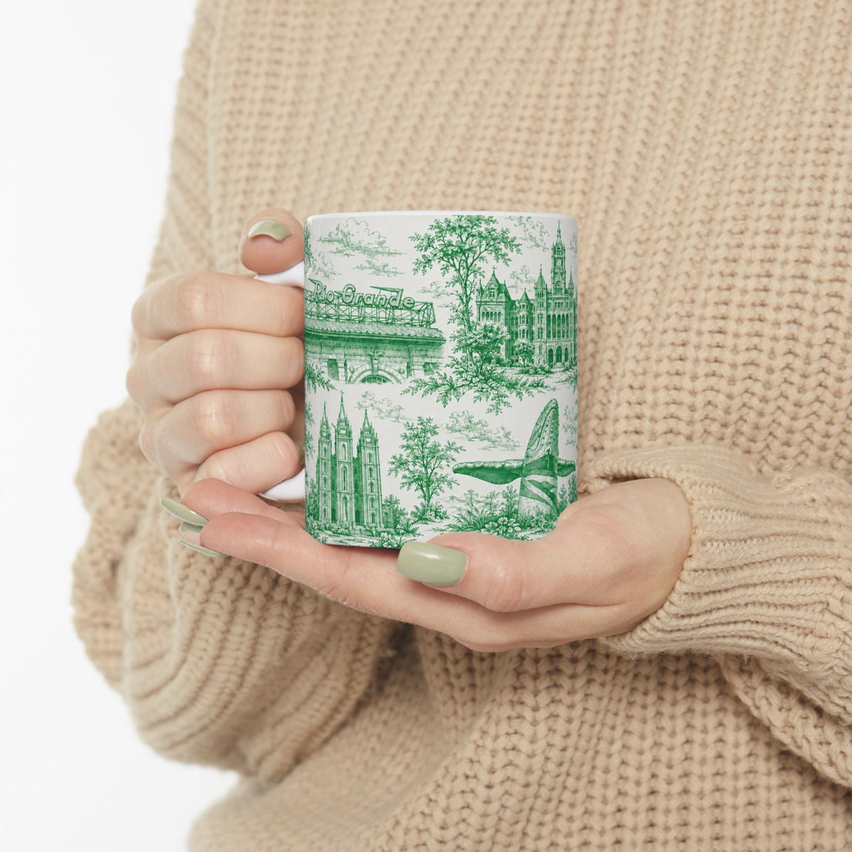 Salt Lake City Green Toile de Jouy Mug — Ceramic Coffee Cup (11oz)