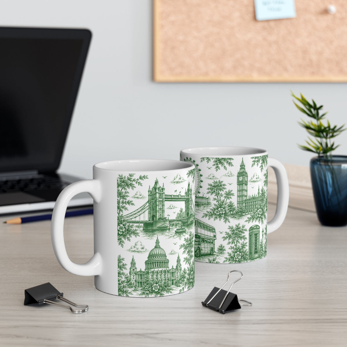 London Green Toile de Jouy Ceramic Coffee Mug - (11oz; Ships from Europe)