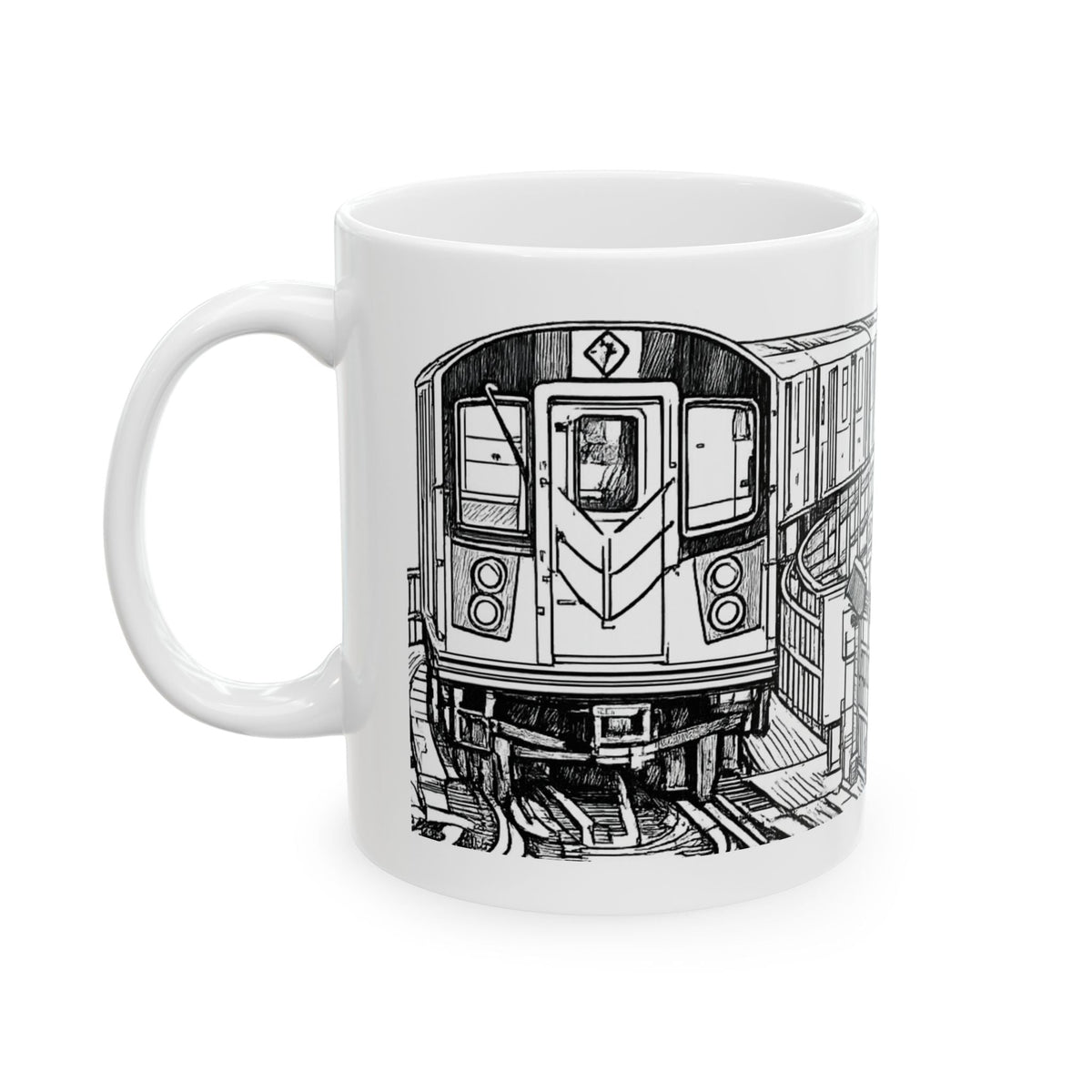 Elevated Subway Train Mug | NYC Urban Transit Sketch Coffee Mug