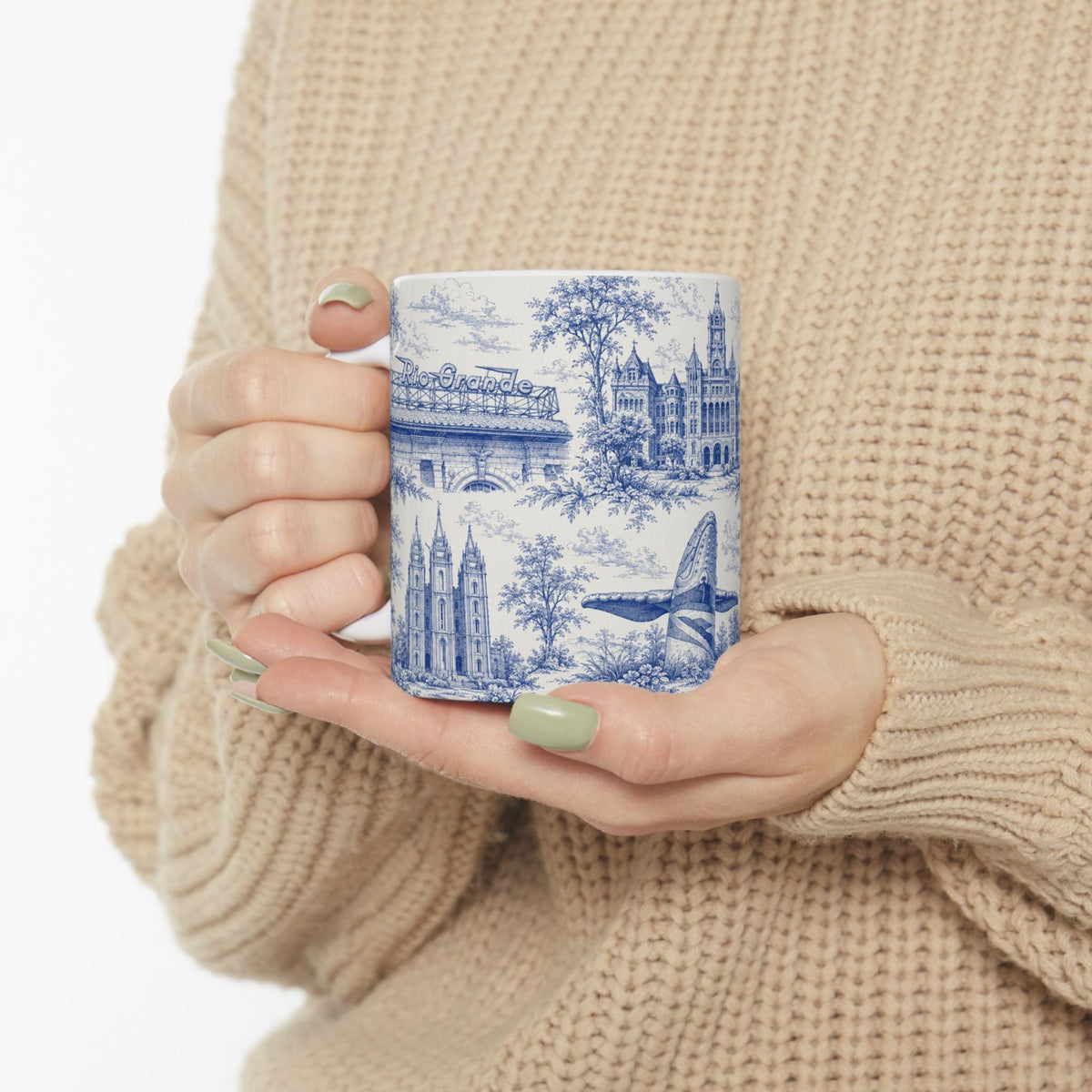 Salt Lake City Blue Toile de Jouy Mug — Ceramic Coffee Cup (11oz)