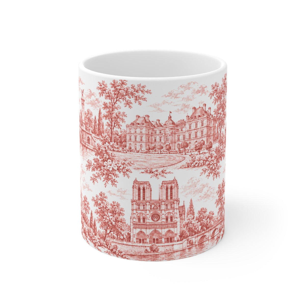Paris Red Toile de Jouy Ceramic Mug — (11oz; Ships from Europe)