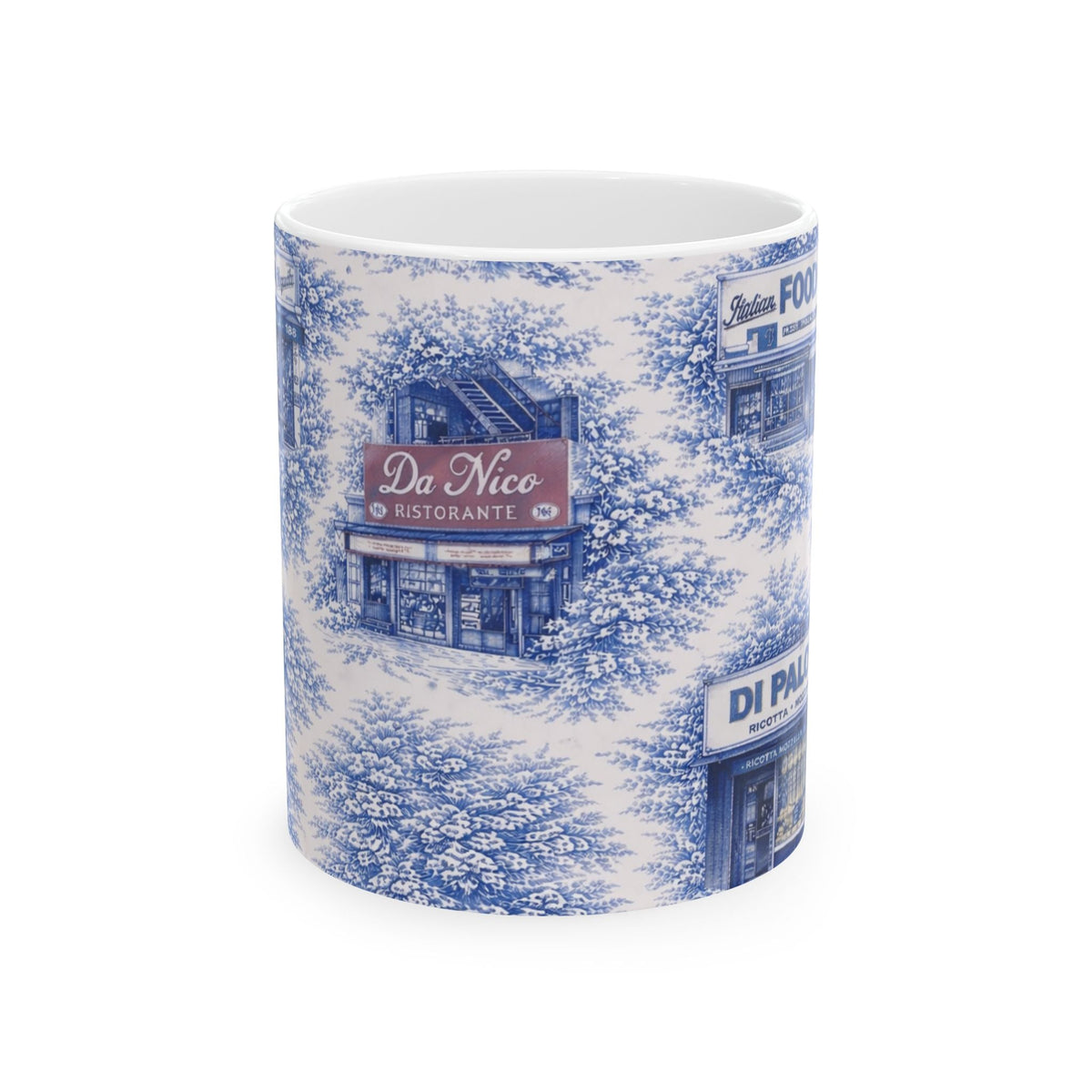 Little Italy Blue Toile de Jouey Cityscape Mug | NYC Chinoiserie Ceramic Coffee Cup