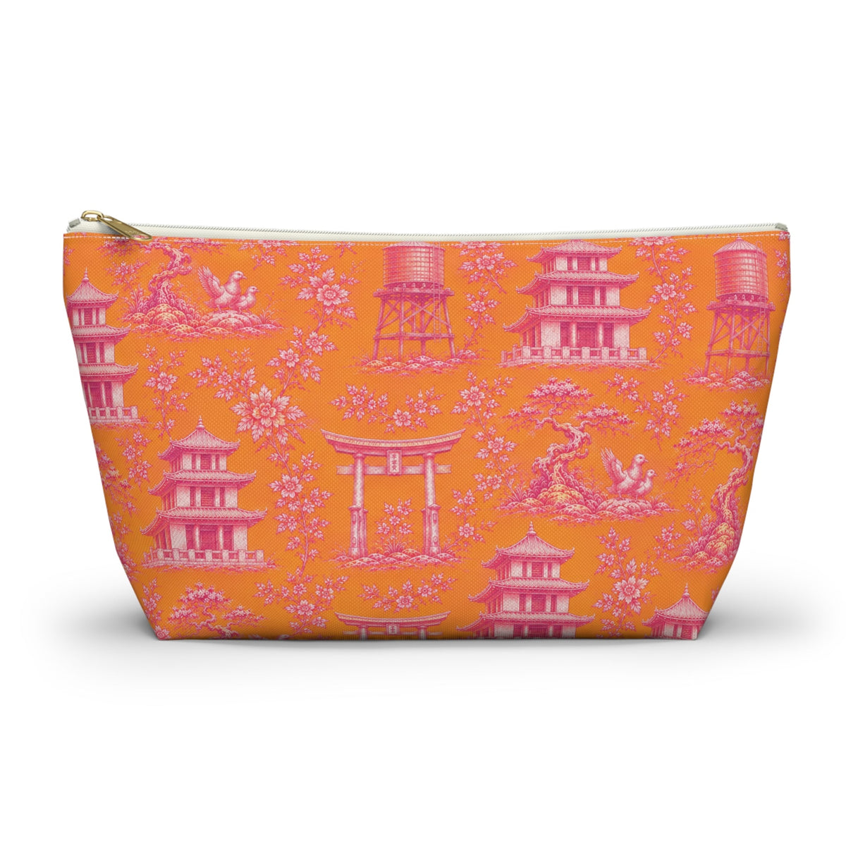 New York Chinatown Orange Toile de Jouy Mahjong Tile Pouch — Chinoiserie T-Bottom Makeup Bag