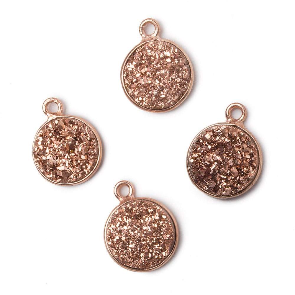11mm Rose Gold Bezel Metallic Rose Drusy Coin Pendant 1 piece