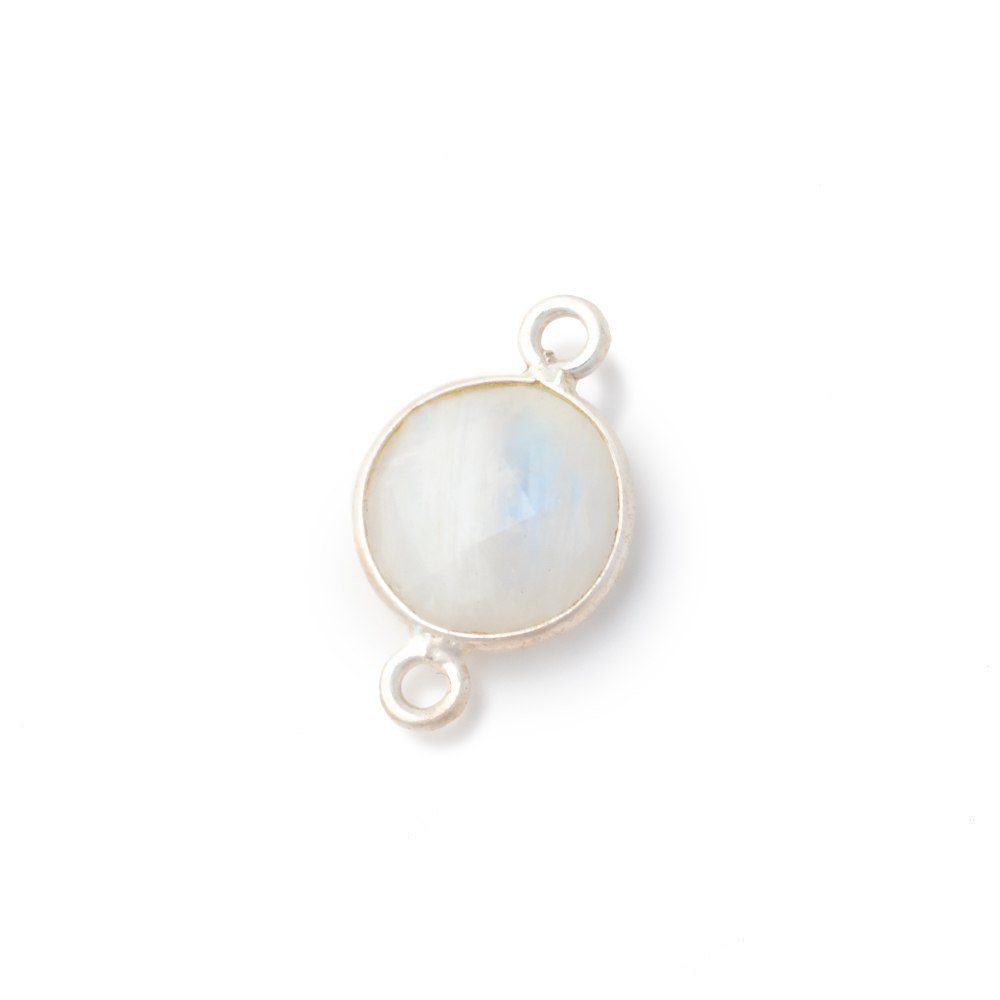 11mm Sterling Silver Bezel Rainbow Moonstone Faceted Coin 1 Connector