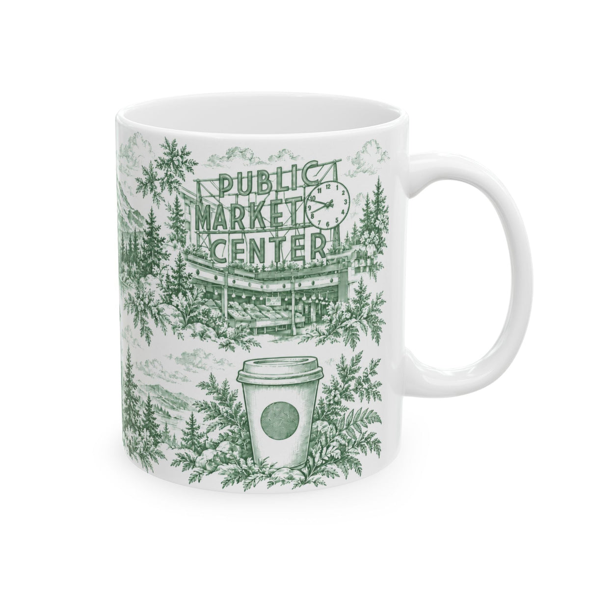 Seattle Green Toile de Jouy Ceramic Mug (11oz)
