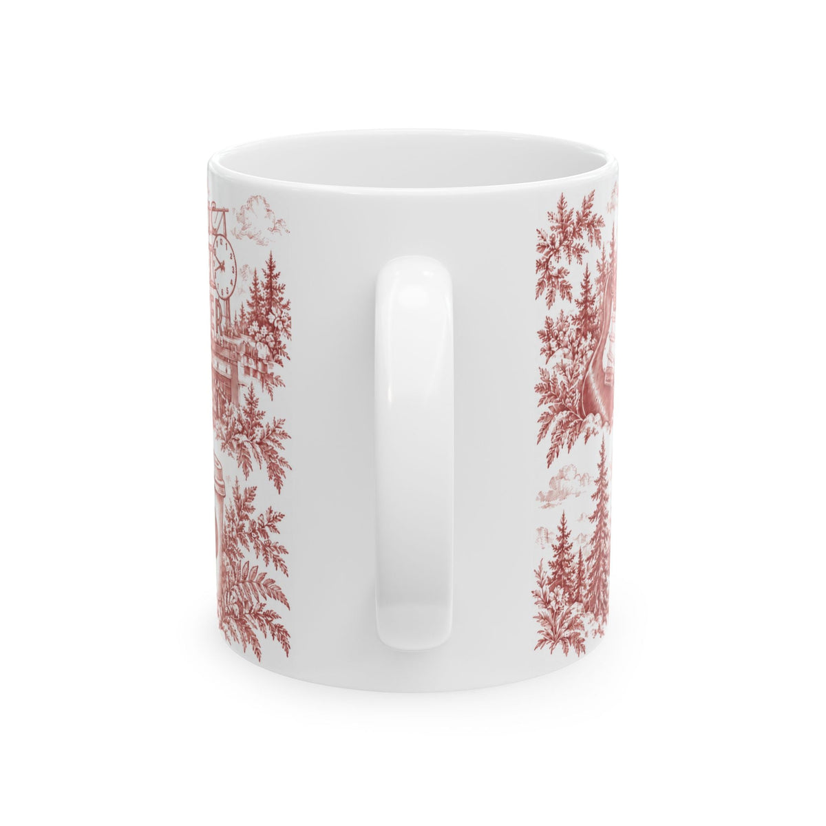 Seattle Red Toile de Jouy Ceramic Mug — Seatlle Washington and Surroundings Coffee Cup (11oz)