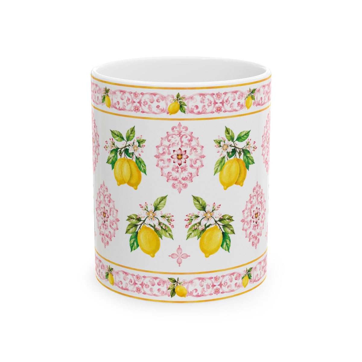 Little Italy Amalfi Pink with Lemon 3 Mug — Italian Mediterranean Pattern Coffee Cup (11oz)