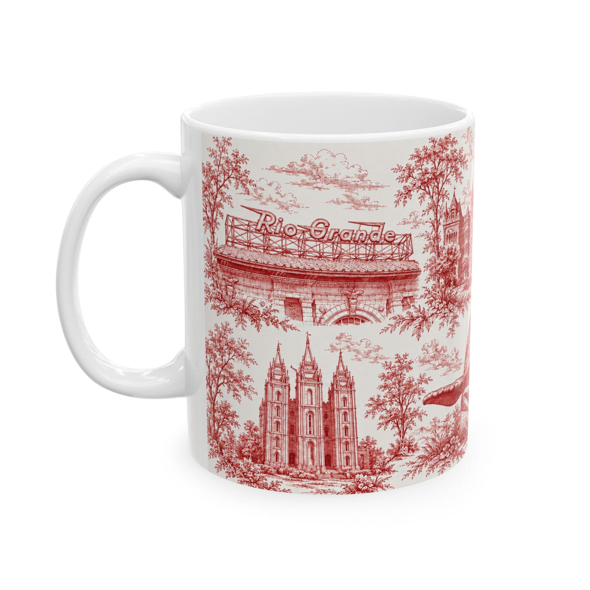 Salt Lake City Red Toile de Jouy Mug — Ceramic Coffee Cup (11oz)