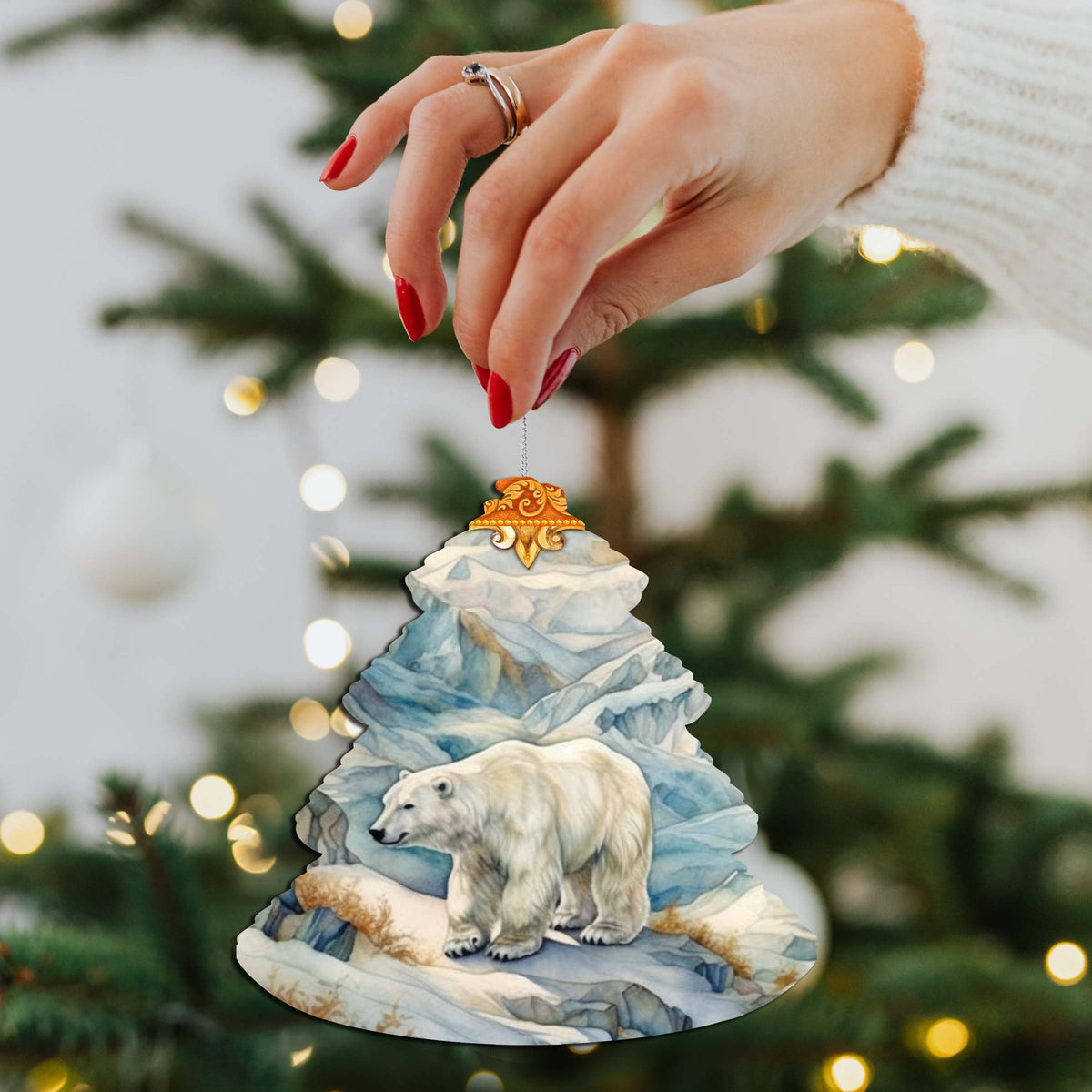 Arctic Glacier Polar Bear Tree Wooden Ornaments by G.Debrekht - Wildlife Holiday Decor - 870011