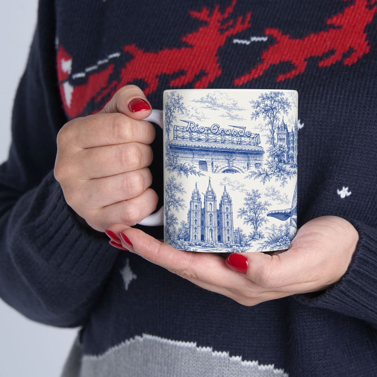 Salt Lake City Blue Toile de Jouy Mug — Ceramic Coffee Cup (11oz)