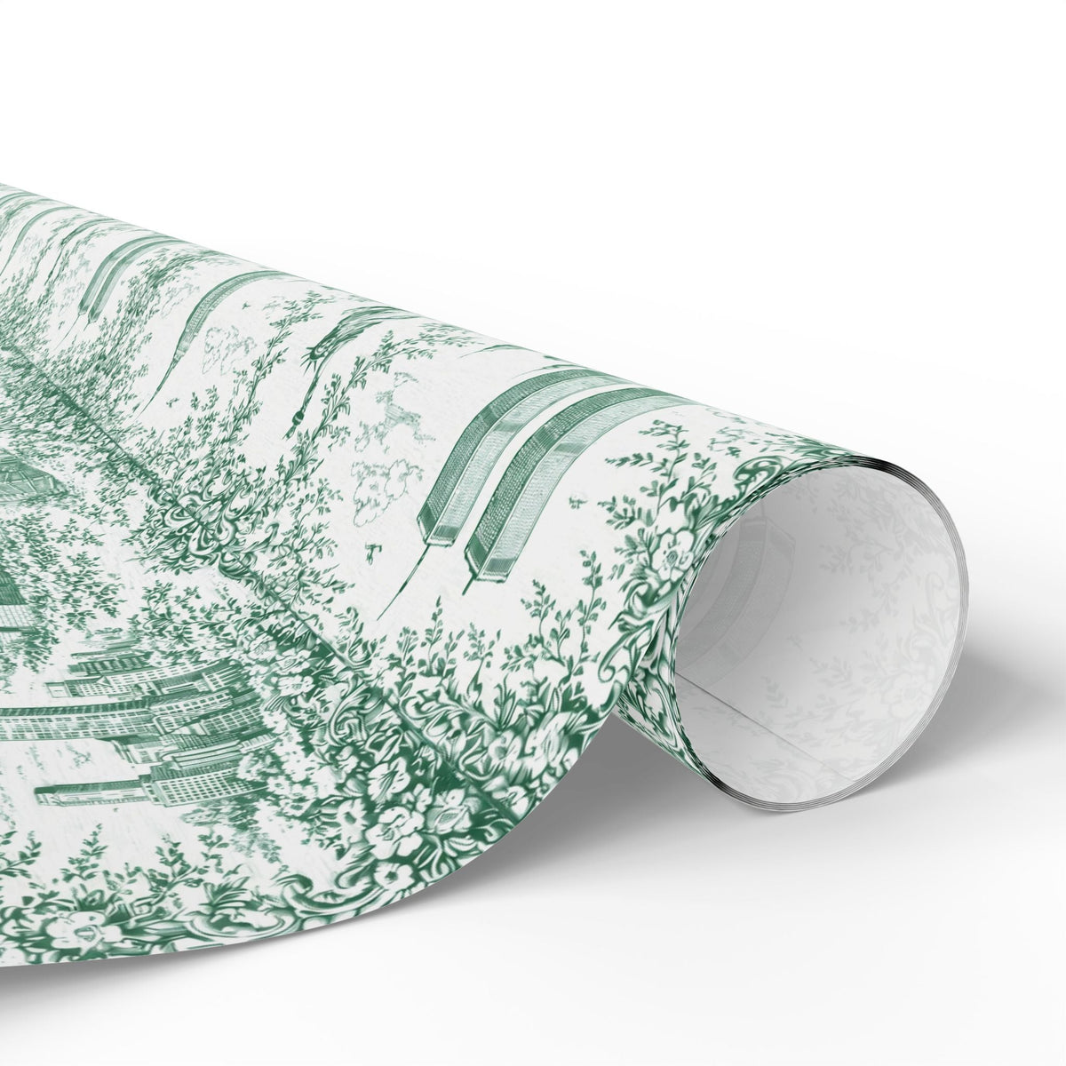 Manhattan NYC Green Toile Gift Wrapping Papers Chinoiserie Old New York City Gift Wrap Empire State Building Twin Towers Statue of Liberty
