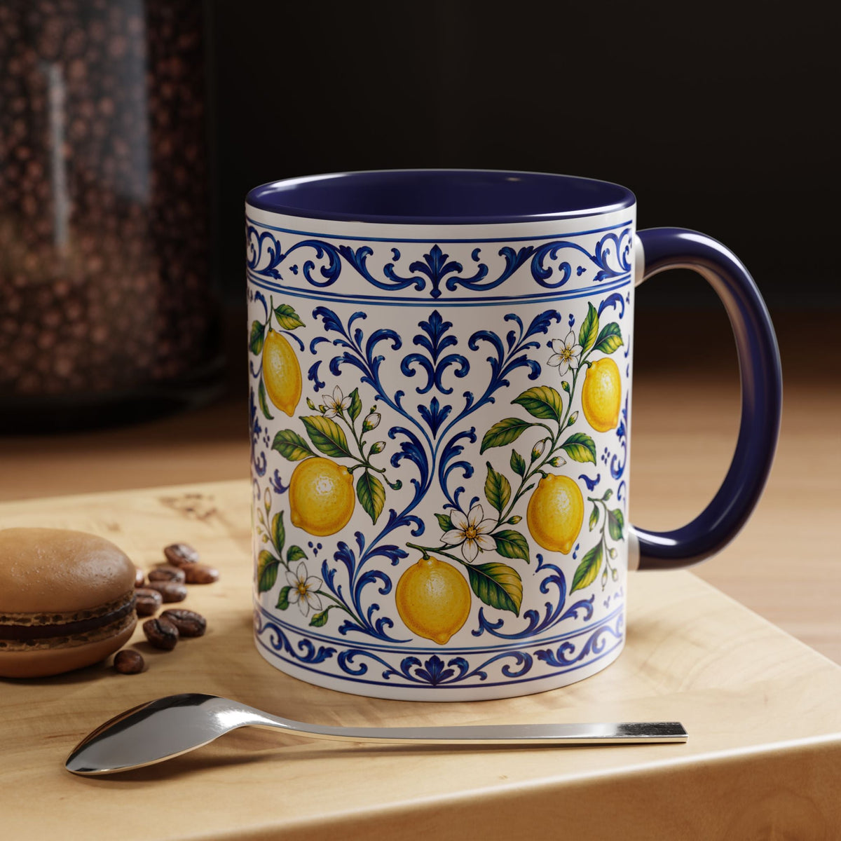 Little Italy Amalfi Blue with Lemon Accent Mug — Blue Ceramic Kitchen Mug (11oz)