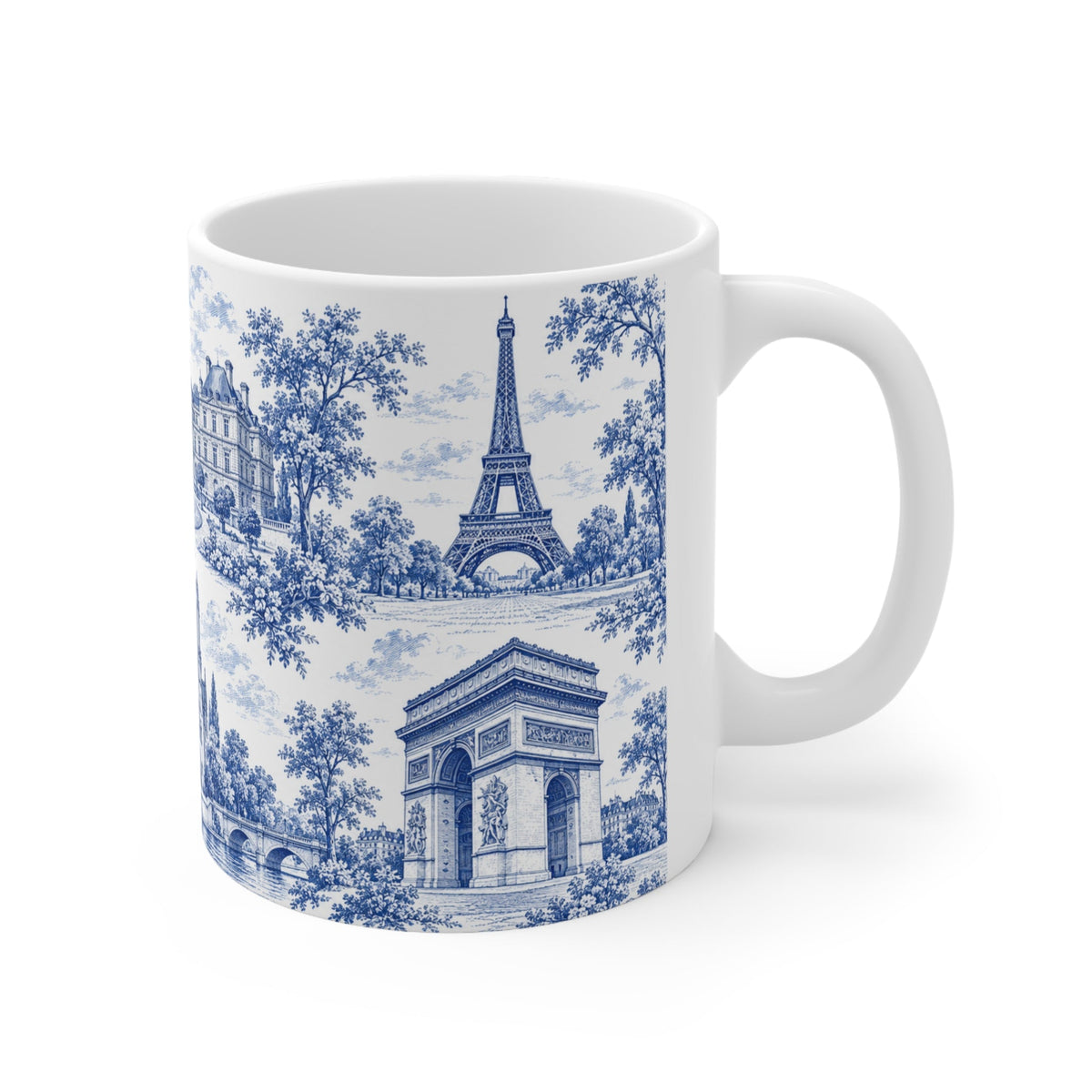 Paris Blue and White Toile Ceramic Mug — (11oz; Ships from Europe)