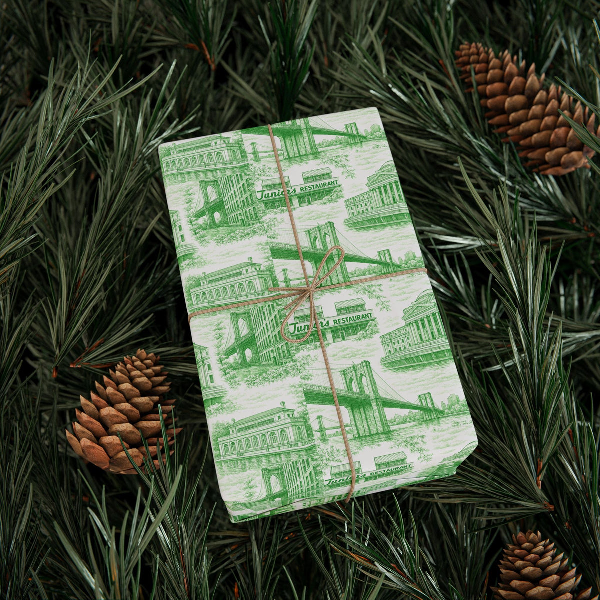 Brooklyn NYC Green Toile Gift Wrapping Papers Chinoiserie New York City Gift Wrap Brooklyn Bridge Prospect Park Junior's DUMBO Museum