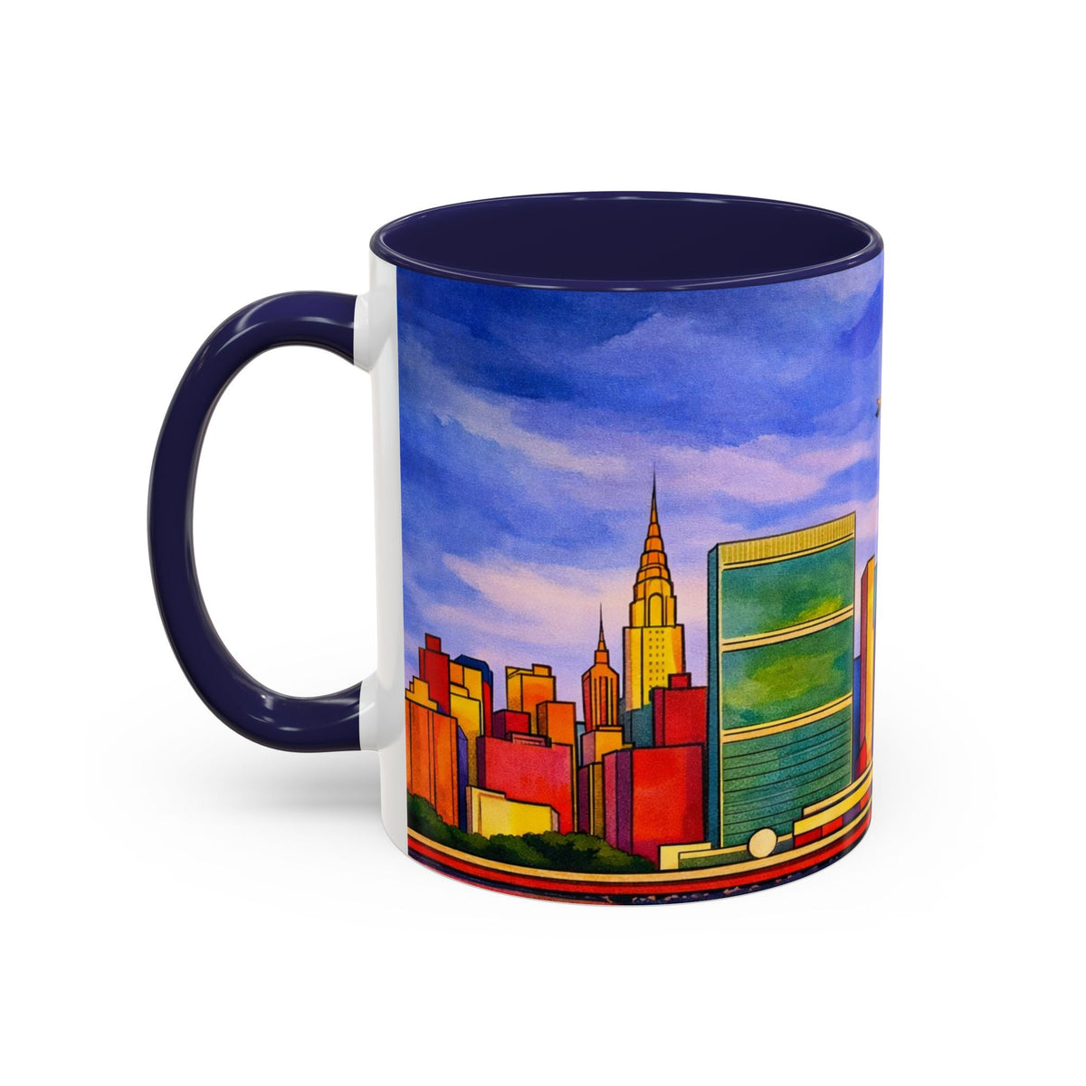 Over The Town Marc Chagall-inspired Fan Art Manhattan Skyline NYC Accent Coffee Mug
