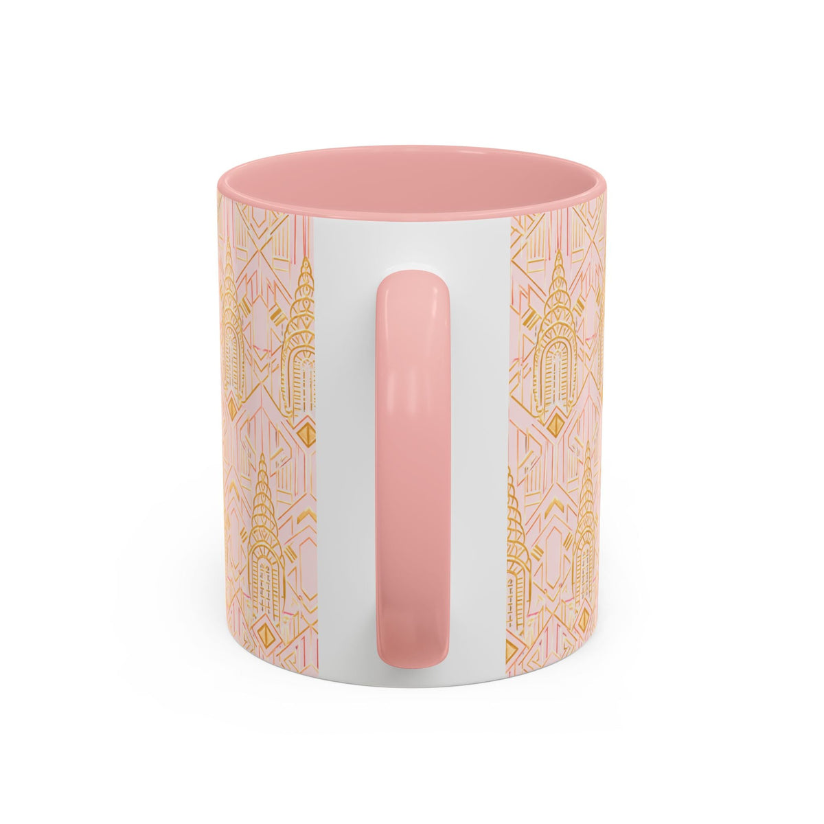 Art Deco Chrysler Building Pink & Gold Accent Coffee Mug — Manhattan Art Deco Pattern Mug 11 oz