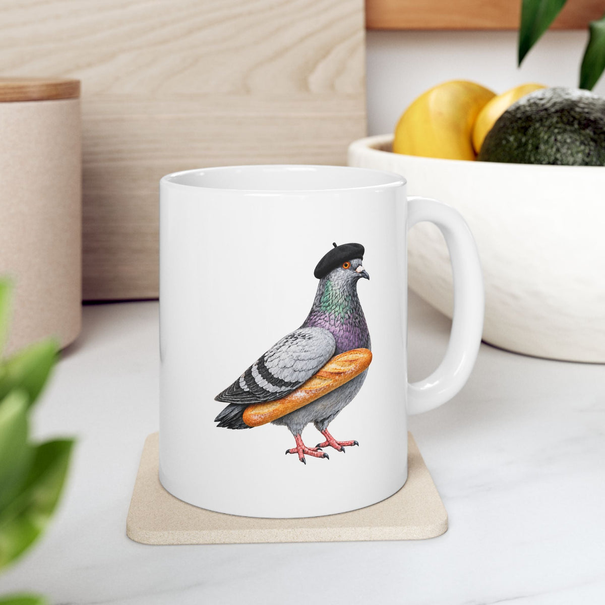 Customizable Carroll Gardens NYC Pigeon Mug | French Bakery Bird Lovers Ceramic Coffee Cup
