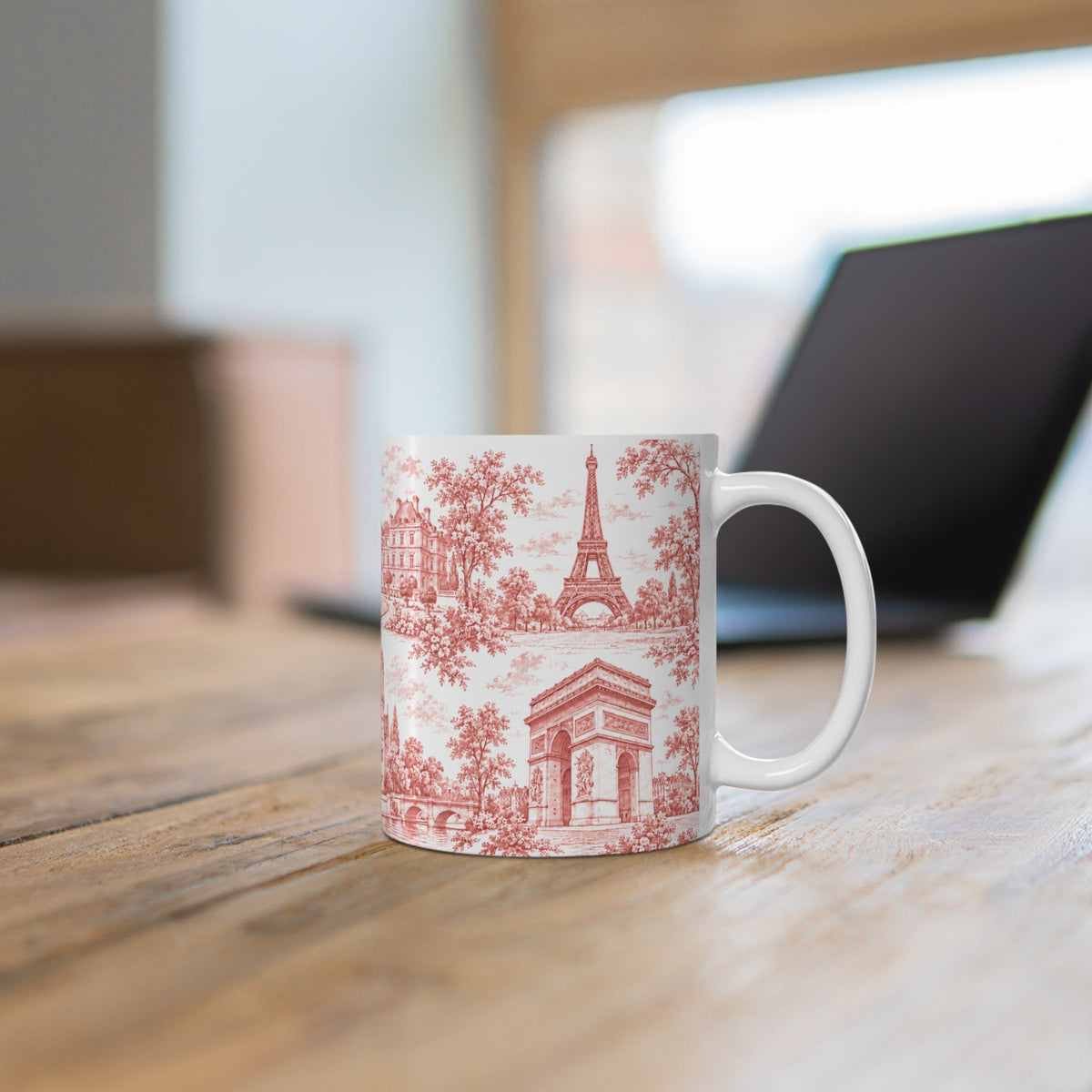 Paris Red Toile de Jouy Ceramic Mug — (11oz; Ships from Europe)