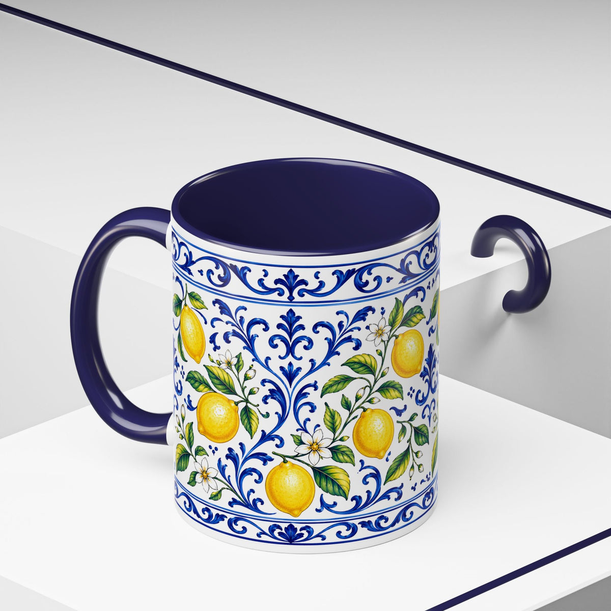 Little Italy Amalfi Blue with Lemon Accent Mug — Blue Ceramic Kitchen Mug (11oz)
