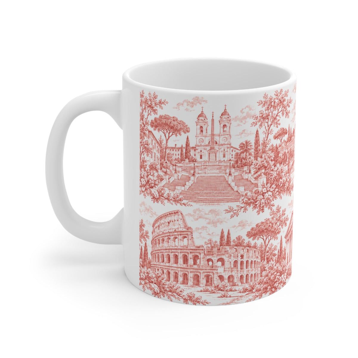 Rome Red Toile de Jouy Ceramic Mug — (11oz; Ships from Europe)