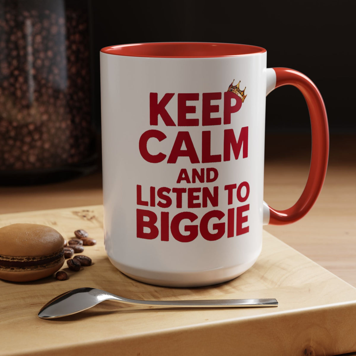 Keep Calm and Listen to Biggie Red Mug — 11oz & 15oz Ceramic Coffee Cup