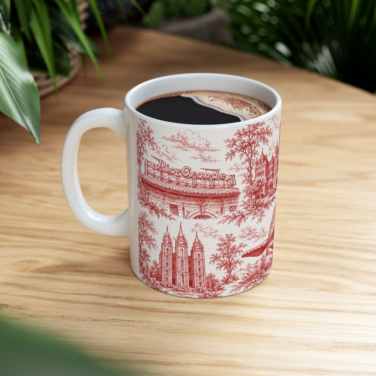Salt Lake City Red Toile de Jouy Mug — Ceramic Coffee Cup (11oz)
