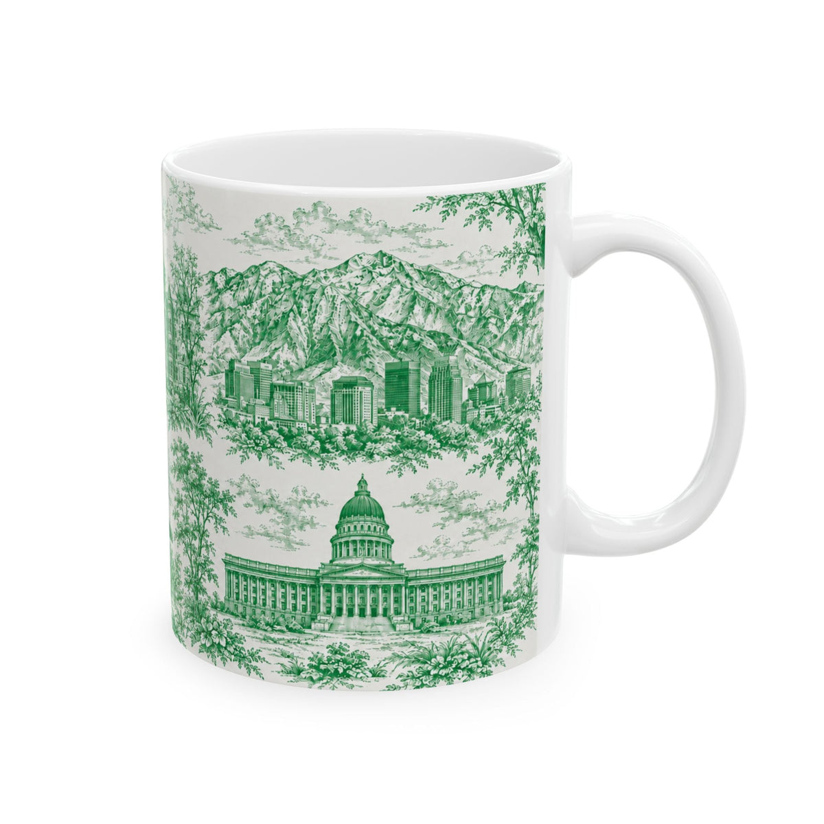Salt Lake City Green Toile de Jouy Mug — Ceramic Coffee Cup (11oz)